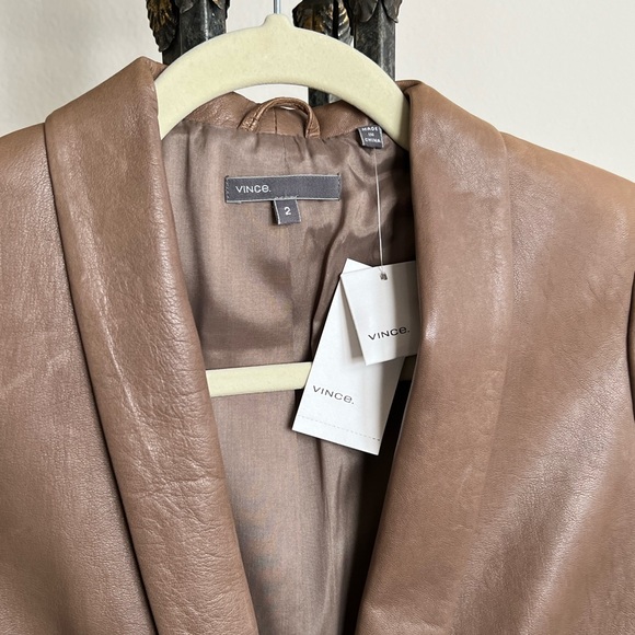 VINCE Leather Blazer jacket lamb skin taupe color, NWT - Picture 7 of 15
